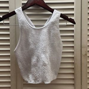 White Scrunch Style Cropped White Tank Top Criss Cross Back